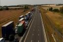 A traffic camera image from the A14 at Godmanchester after a multi-vehicle crash today (July 18)