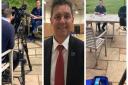 Both BBC and ITV (left and right) filmed interviews with Dr Nik Johnson as the county woke to find he had secured an unexpected victory for Labour to become Mayor of Cambridgeshire and Peterborough.