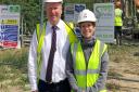 Work began in July 2019  at village renewable heat project. Council leader Steve Count and Emma Fletcher from the Swaffham Prior Community Land Trust met at the site. Picture: CAMBS COUNTY COUNCIL