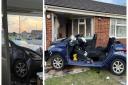 Scene in March on Friday when a woman blacked out and crashed into a bungalow.