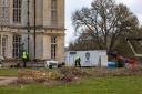 Warner Bros film crews on site at Burghley House on the Cambridgeshire/Lincolnshire border. It is the possible set for The Flash (released 2022).