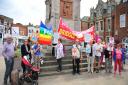Anti-Trump protesters in Wisbech made their voices heard today (July 13) as they led a peaceful march through the town. Picture(s): HARRY RUTTER