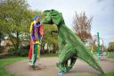 A Fenland dinosaur – also known as Darren Wharton – has been at West End Park in March training our reporter / clown, Ben Jolley, ahead of the London Marathon. Picture: HARRY RUTTER