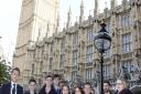 The photo shows group members of Wisbech Grammar School in the shadow of Big Ben. Photo by Tim Chapman.