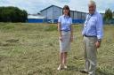 Work starts on new car park for Ely station; Councillors Lisa Stubbs and Bill Hunt at the site in Angel Drove.