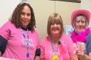 The Pink Ladies (From Left to Right): Janay Johnson, Helen Smith and Eileen Davies from Hinchingbrooke Hospital\'s radiology department took part in the \'Wear It Pink\' day for Breast Cancer Awareness Month.