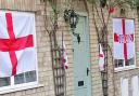 Flags from England fans, showing support ready for the teams\' next match against Denmark tomorrow (Wednesday July 7).
