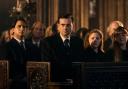 Tennant looks heartbroken in a church pew in a first look image at the second half of season two of Rvals which resumes on November 11 (Disney+)