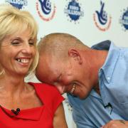 Dave and Angela Dawes from Wisbech at a press conference at Down Hall Country House Hotel in Hatfield Heath, Hertfordshire, after they won the UK's third biggest lottery prize - more than 101 million.