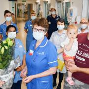 The patient's son Mateusz, Mateusz’s wife Monika, and their daughter Emilia, presented Claire with flowers to say thank you.