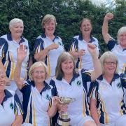 Littleport Bowls Club with the County Ladies trophy. Back row: Linda Irons, Sue Alexander, Lynne Papworth, Linda Churchman and Linda Wright. Front row: Lesley Whymark, Sandy Silcock, Cheryl Salisbury, Ginnie Marsh and Jess Rayment.