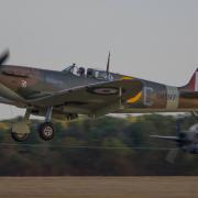 A Spitfire at The Duxford Flying Evening at IWM Duxford.