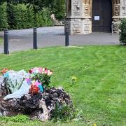 Flowers are being left at St Peter's Church in March.