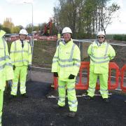 North East Cambridgeshire MP Steve Barclay (Left) with officials from Highways England at the A47 Guyhirn Roundabout.