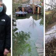 MP Steve Barclay (left) and flooding in March during the winter (centre) and an overgrown ditch in Tydd St Giles that concerned residents.