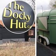 The Docky Cafe at Wicken Fen and the pre-converted horsebox trailer ready to become a mobile catering unit close to the nature reserve