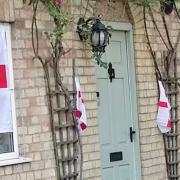 Flags from England fans, showing support ready for the teams\' next match against Denmark tomorrow (Wednesday July 7).