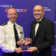 Phil Priestley (right), founder of the Cambs Youth Panel, with the \'community group\' trophy at the BBC\'s Make a Difference Awards.