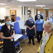 Caroline Walker, chief executive of the North West Anglia NHS Foundation Trust opening the Discharge Lounge at Hinchingbrooke Hospital, in Huntingdon. Glenys Peddar (pictured right) was one of the first patients to use the new facility.