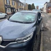 One of the cars that had its windows smashed at the weekend following anti-social behaviour in New Street, Doddington.