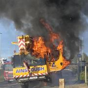 The A605 at Whittlesey is currently closed because of a crane fire.