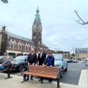 Councillors at the newly completed March Market Place. Pictured, from left, are Cllr Steve Count, Cllr Chris Seaton and Cllr Jan French