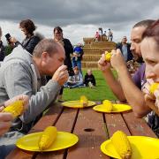 Adults taking part in the last sweetcorn eating competition at Skylark.
