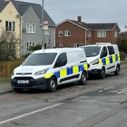 Police and forensic unit teams in Wimblington Road, Doddington, this morning.