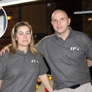 Professional snooker player Joe (right) and his partner Penny Richardson on the opening day of Joe Perry’s Snooker and Pool Palace, in Chatteris.