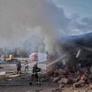 A Russian drone hit a petrol station in Kyiv on Friday (Efrem Lukatsky/AP)