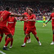 Middlesbrough’s Ashley Phillips (left) celebrates with his team mates (Bruce Rollinson/PA)